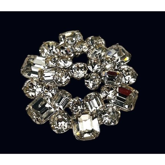 Vtg Weiss Rhinestone Brooch Domed Clear - Picture 3 of 9